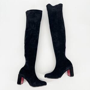 Christian Louboutin Stretchadoxa Black Over the Knee Block Heel Boots EU 36.5
